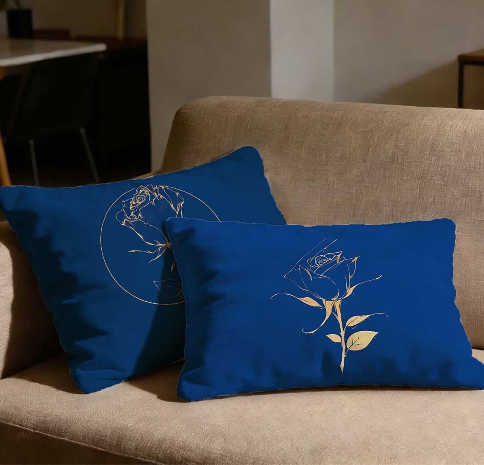 Taie d'oreiller 60x90 housse coussin velours bleu marine rose lot de 2