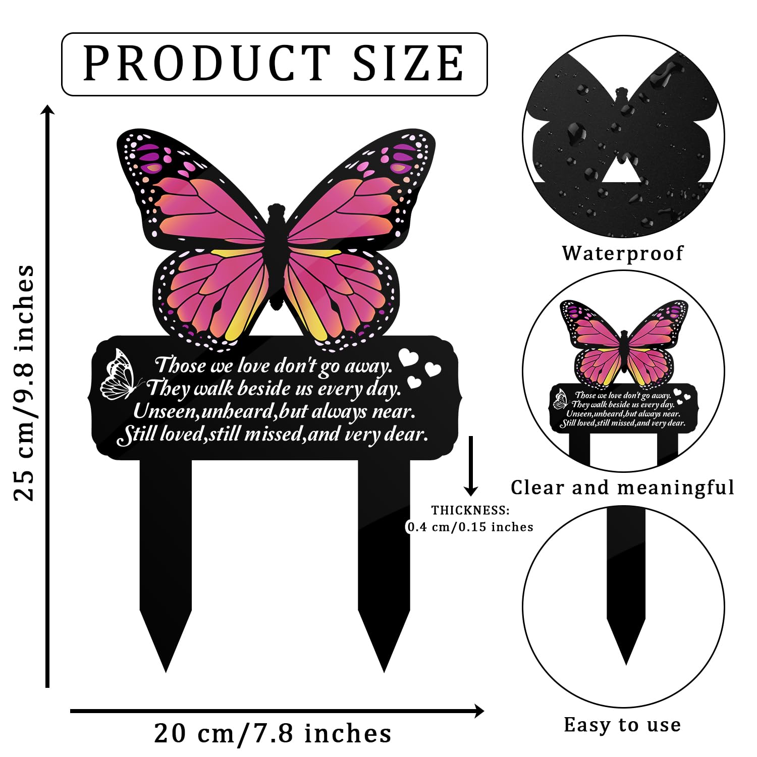 Memorial Stake Markers for Cemetery Grave Sympathy Acrylic Butterfly Plaque for Outdoors Yard Garden Decoration Still Loved Missed Dear