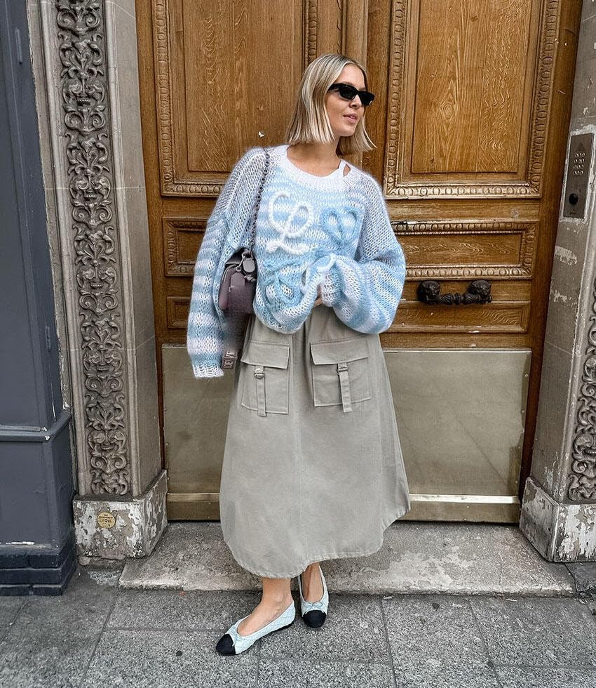 Long Skirts for Women Elastic High Waist Pockets Loose Casual Cargo Midi Skirt Going Out Womens Fall Clothes4