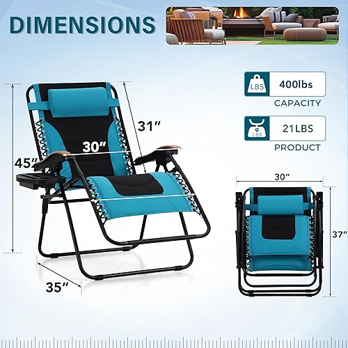 Miniatura 3 de MFSTUDIO - Silla de gravedad cero extragrande XL reclinable para patio, acolchada, silla plegable con soporte para tazas, extraancha, para alberca,