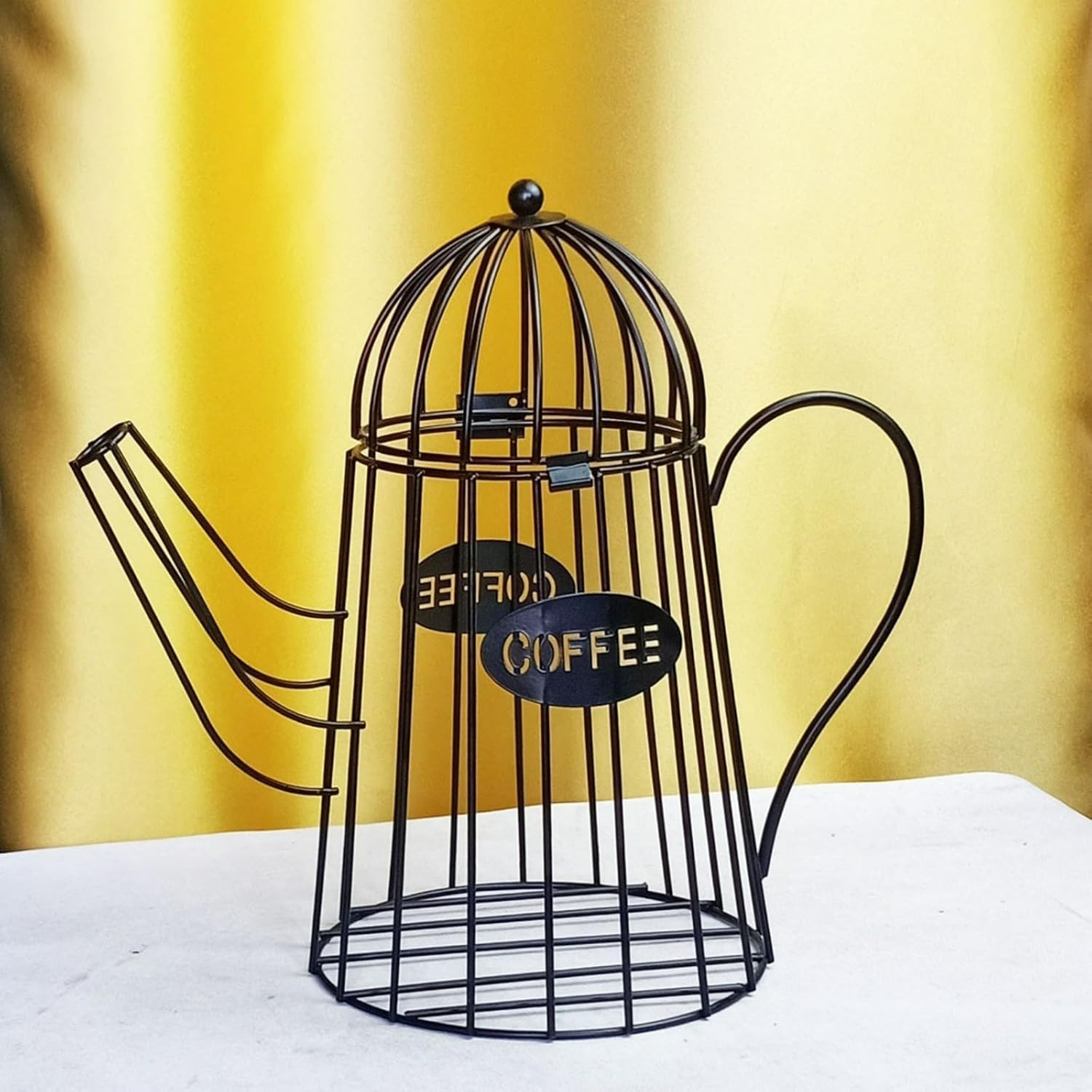 Iron Art Classical Teapot Shaped Iron Wire Coffee Capsule Storage Basket
