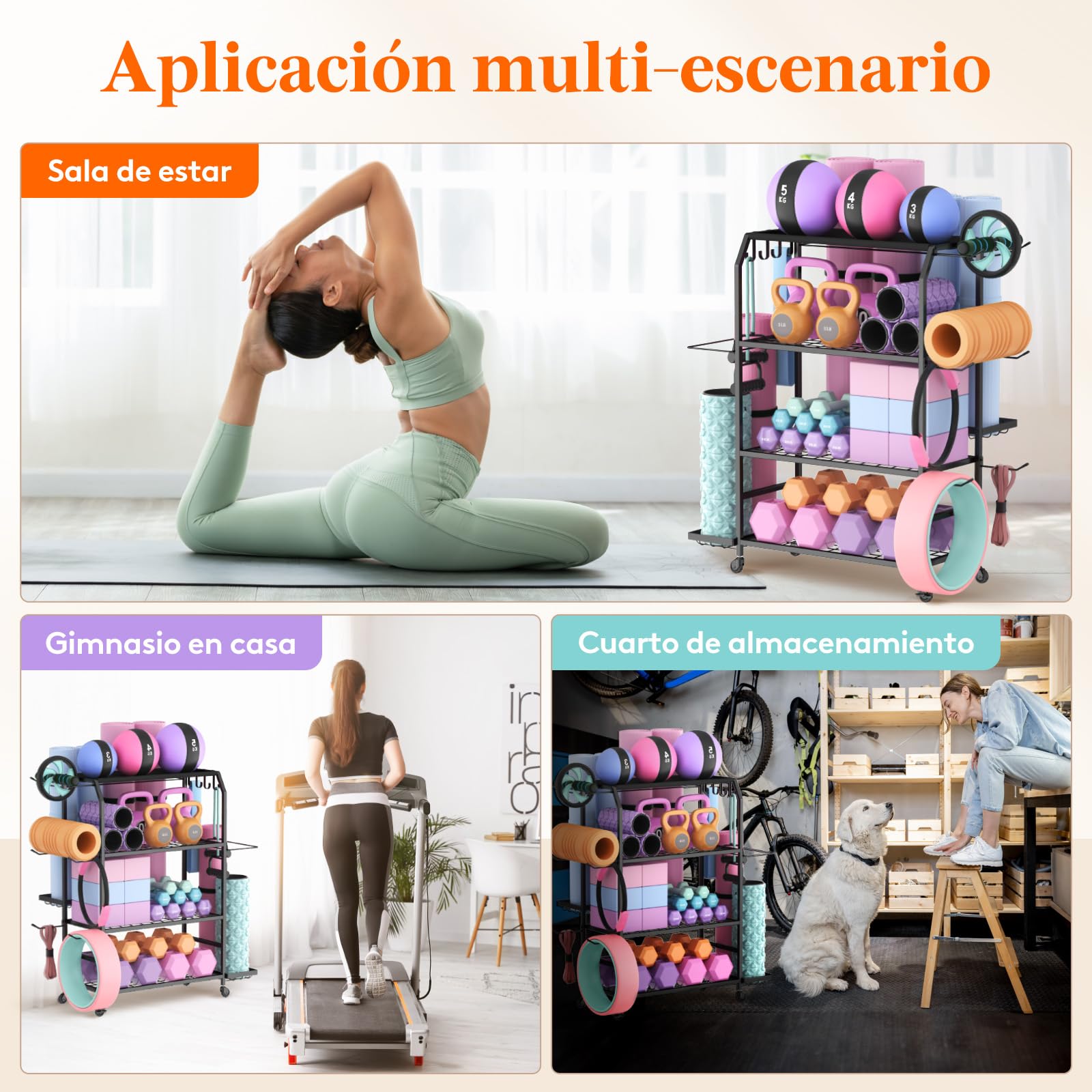 Lifewit Estante de Almacenamiento de Yoga Esterilla, Organizadores de Equipos para Mancuernas/Kit Pesas/Pesa Rusa/Ketelbell, Soporte Multifuncional para Gimnasio en Casa, 98 cm de Altura, Grandes