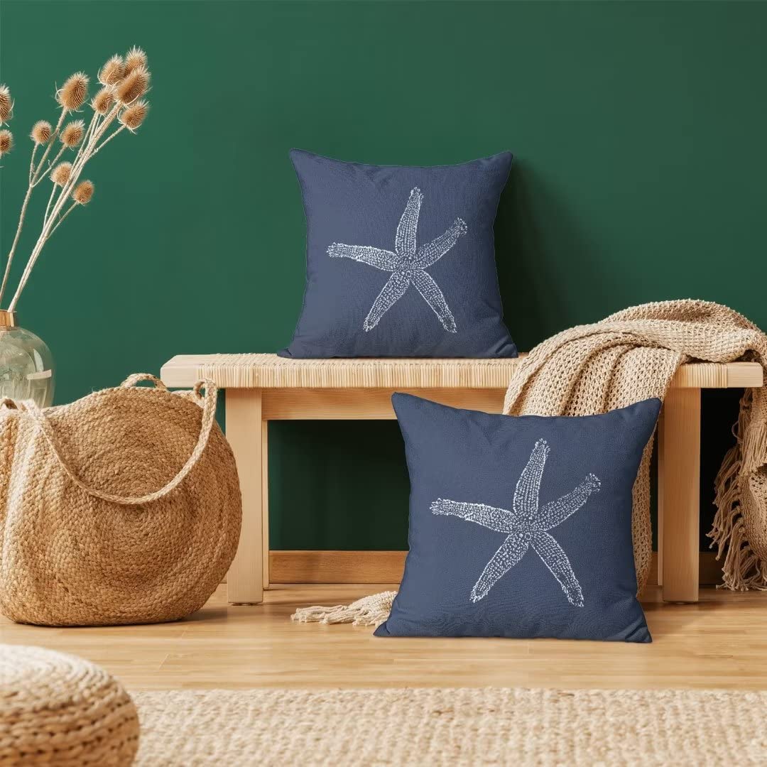 AEIOAE Coastal Coral Pillow Covers Set Of 2 - 18x18 Inch Starfish Beach Throw Covers, Linen Blend, Hidden Zipper - View #3