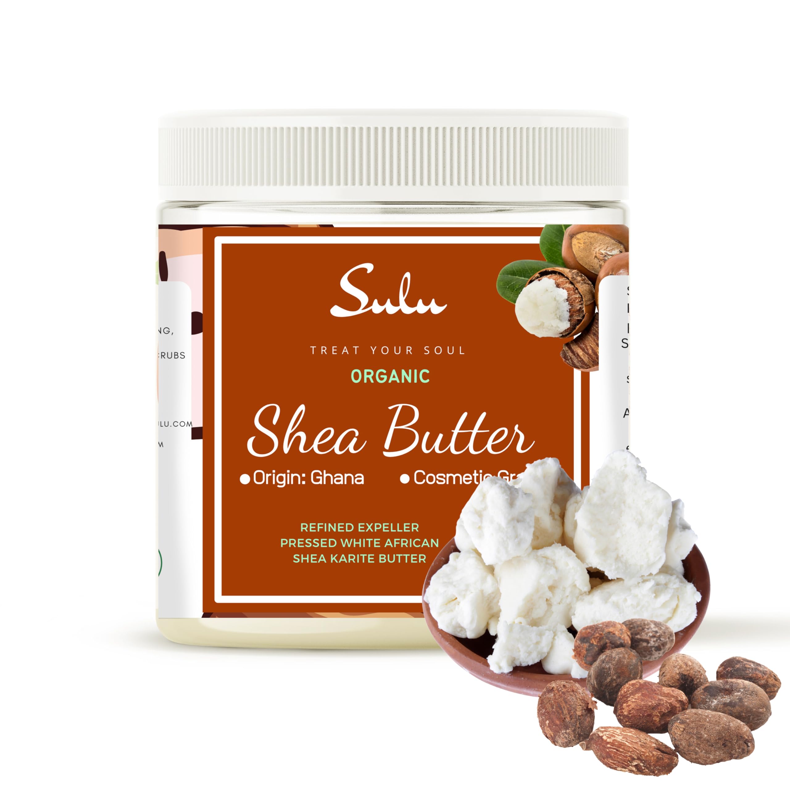 SULU ORGANICS USDA Certified Organic Expeller Pressed White Refined Shea Butter (4 oz)