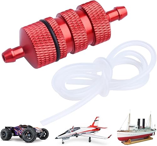 Filtro de combustible RC de aluminio y tubo de silicona para modelos de avión RC de coche con motor Nitro (rojo)