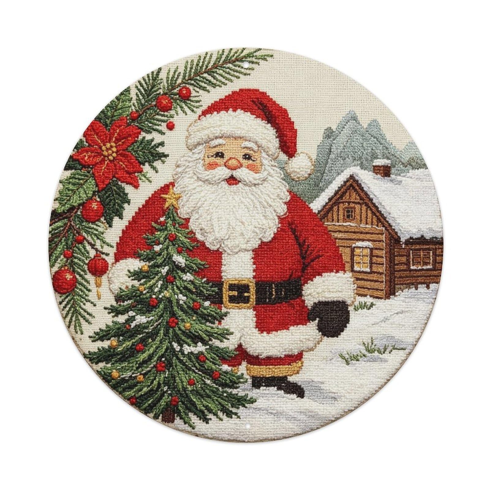 Vintage Christmas Embroidery Metal Tin Sign Plaque