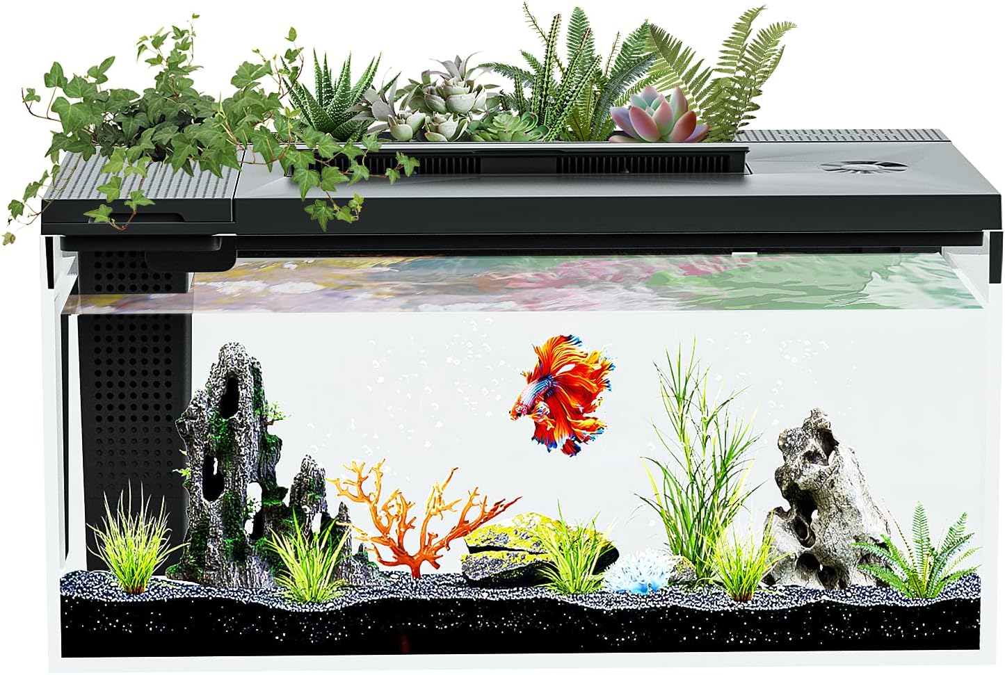 3.7 Gallon Betta Fish Tank self Cleaning,Smart Aquarium Aquarium kit, Small Fish Tank with Filter Light Water Pump, Fish Tank Starter Kits Fish Bowl