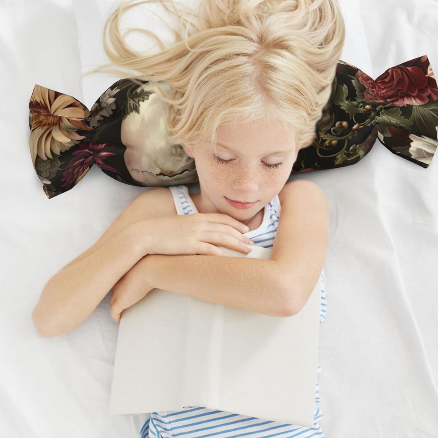 Floral Skull Print Candy Cylindrical Comfortable Pillow Throw Pillows Home Decor Easy Maintenance