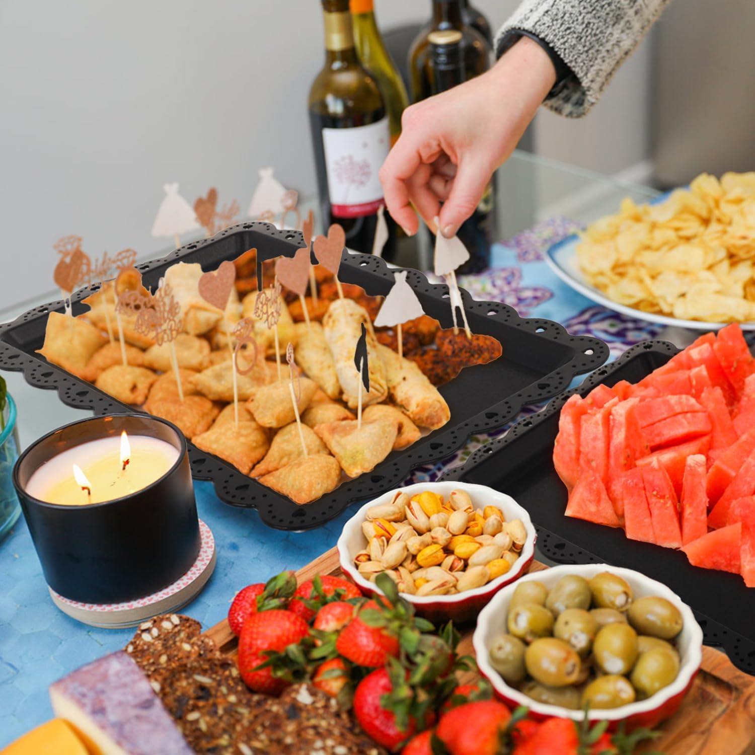 Plastic Serving Trays,24 Pack Rectangle Serving Platters Decorative Serving Trays Dessert Table Trays,15"x10" Rectangle Platters, Decorative Dessert Table Trays, Cake, Cookie Catering Tray (Black) - Image 4