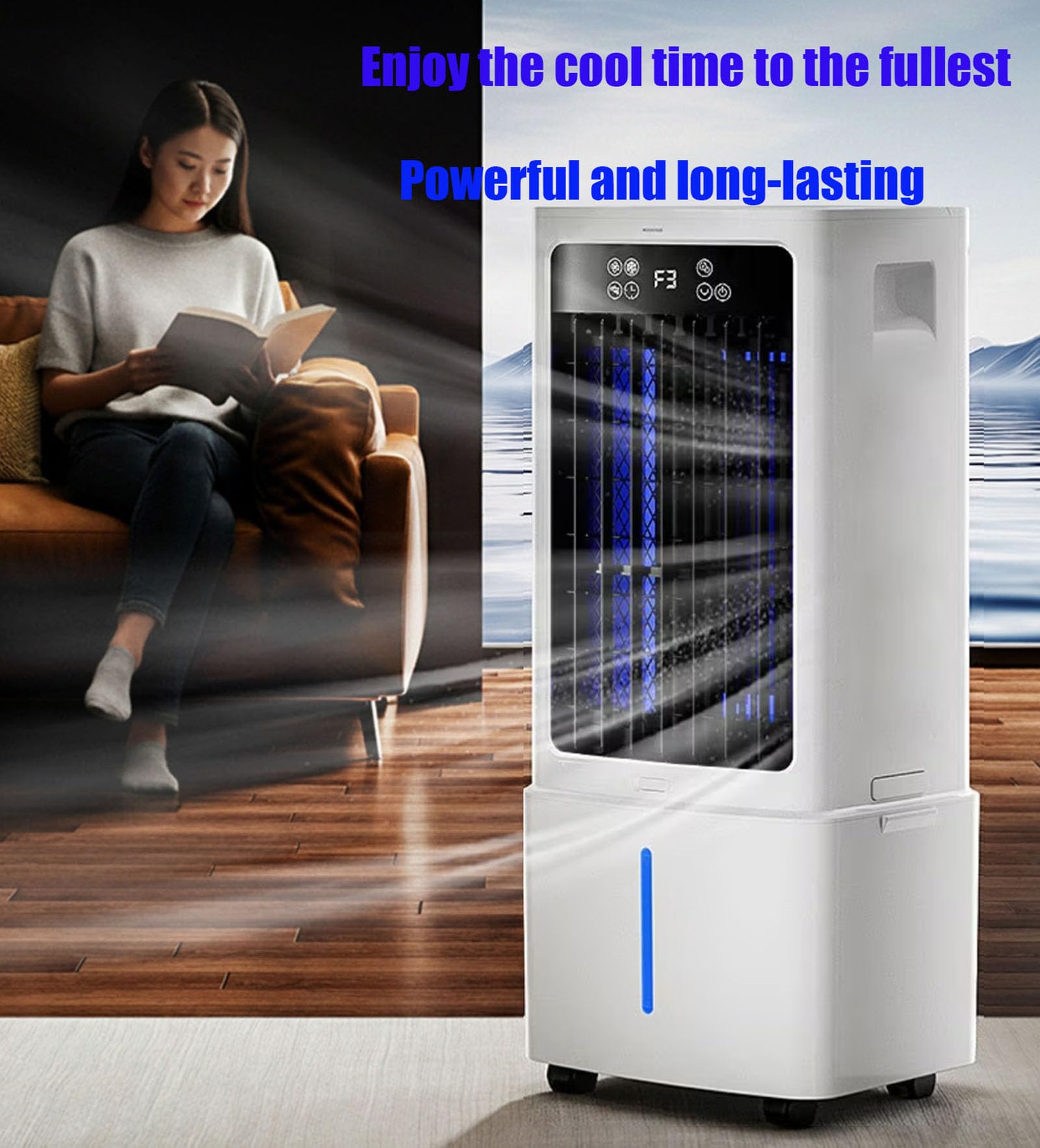Condizionatore Portatile con Telecomando Soundless Raffreddatore d'Aria con 3Velocità 3 modalità Oscillazione 60º deposito 10L Condizionatori a Evaporazione Ventilatore Aria Fredda per da Casa