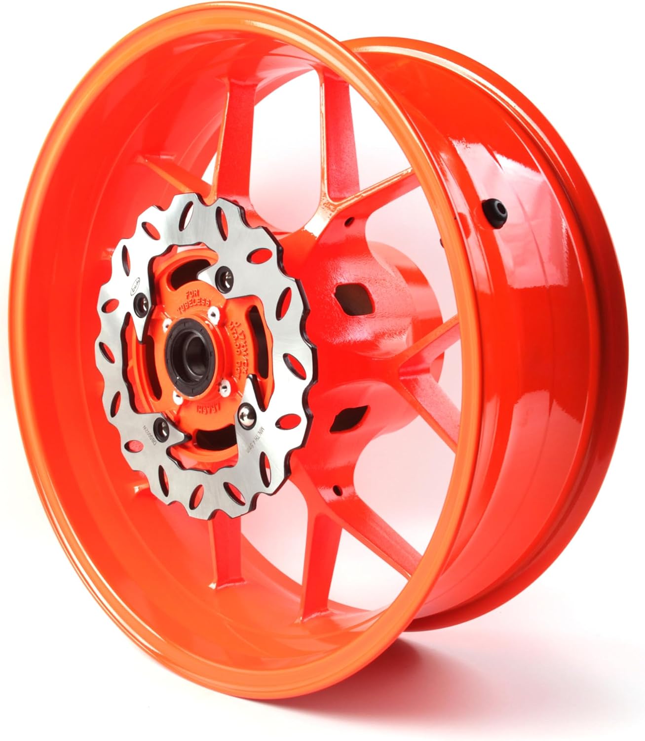 Neon Orange Rear Wheel Rim and Brake Disc Rotor Compatible with Honda CBR600RR 2007-2017, Motorcycle Replacement Accessories Parts