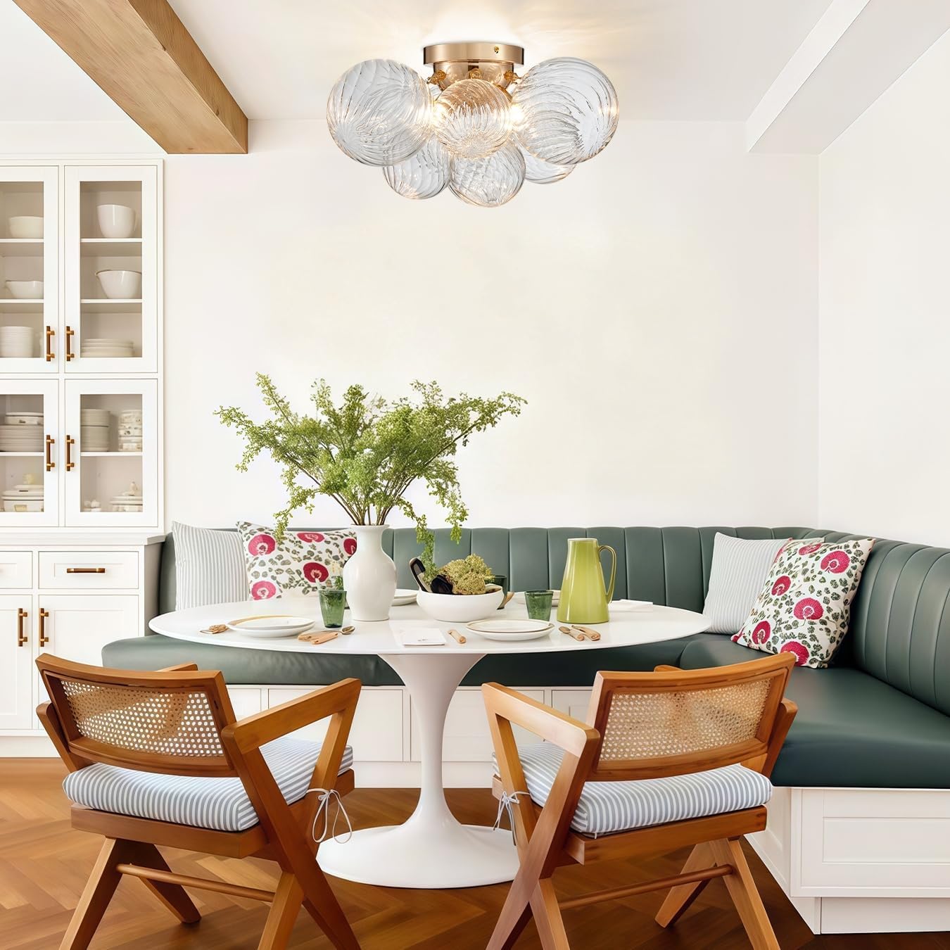 Shrine Lighting Gold Bubble Glass Ceiling Light, Flush Mount Ceiling Light for Living Room, D18'' x H9'', G9*4 Sockets, Globe Glass Shade & Gold Finish Frame