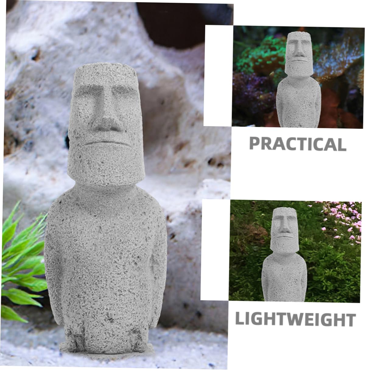 ULTECHNOVO 4 Piezas Estatua Moai simulada. decoración del Acuario Decoraciones de peceras Accesorios de Acuario estatuilla de Acuario Estatua Moai para pecera Arenisca Grey
