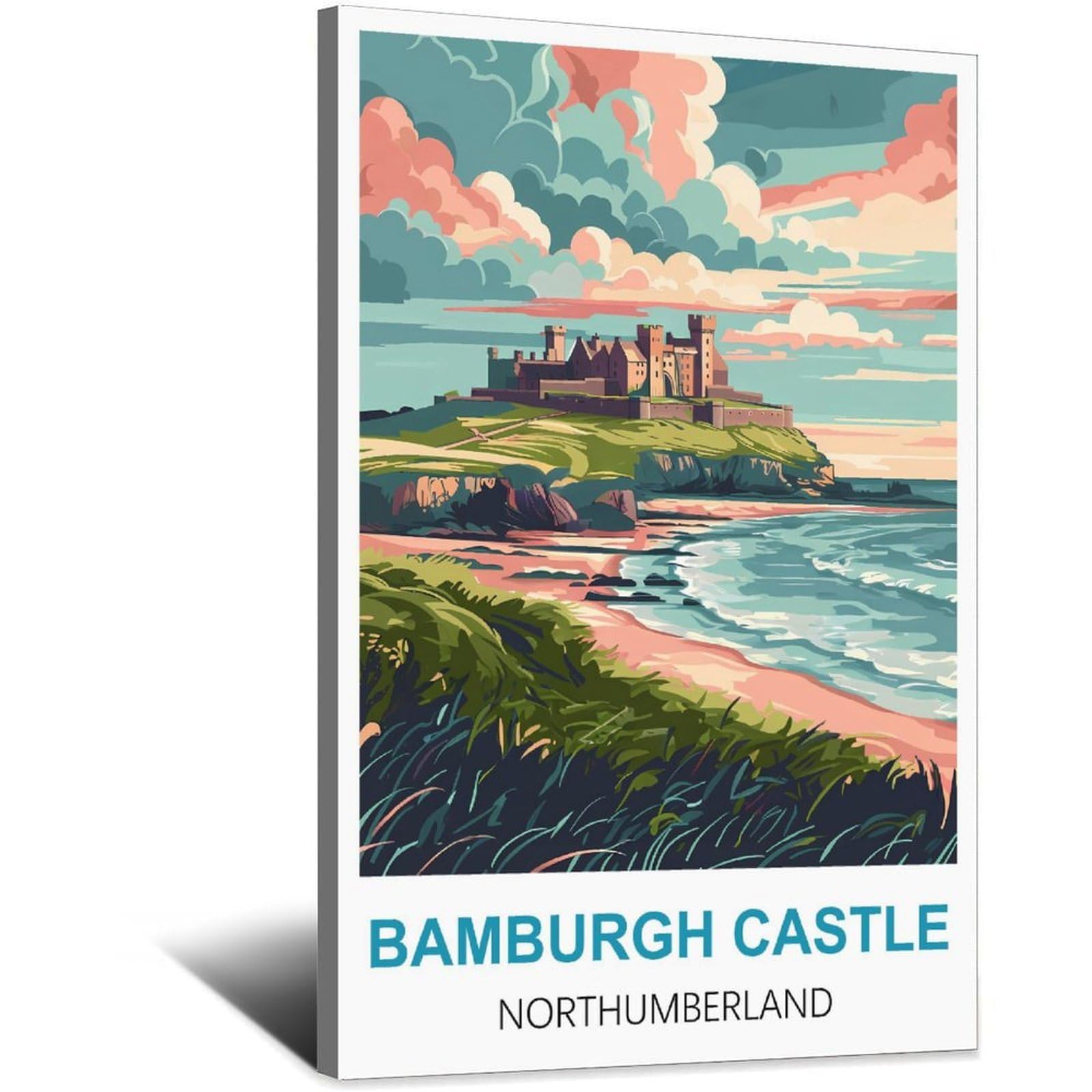 SLJGINEU Bamburgh Castle Northumberland Vintage Travel Posters 08x12inch(20x30cm) Canvas Wall Art Print Modern Painting Poster for Living Room Decor