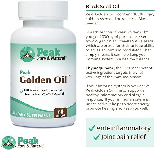 Miniatura 6 de Peak Pure & Natural, Peak Golden Oil Suplemento de aceite de semilla negra orgánico prensado en frío, aceite de semilla negra para la salud