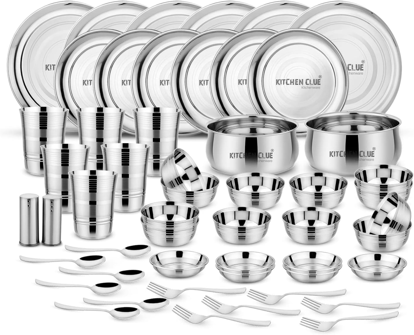 Premium Grade Quality Stainless Steel Dinner Set of 52 Pcs, Silver Touch Design - Attractive & Stylish Looks - Add Grace to Your Kitchen - Exclusive Kitchen Set for Home - Safe Durable