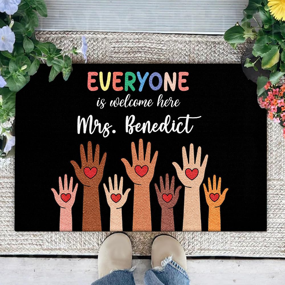 CAPOZEN Personalized Teacher Welcome Door Mat with Name, Composition Notebook Style, Perfect Classroom Decor & Back to School Gift for Teachers (