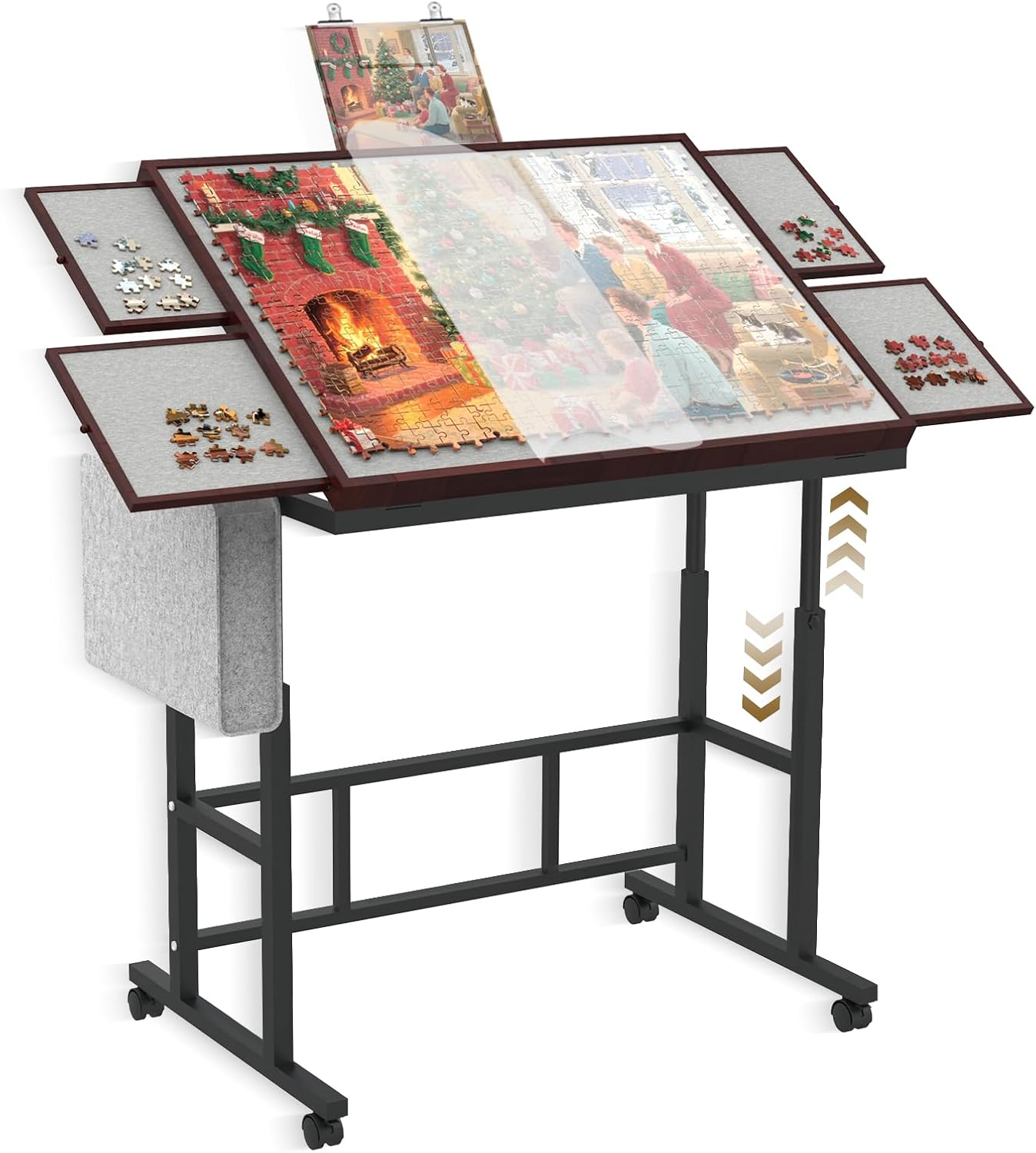 Jigsaw Puzzle Table 1500 Pieces with Legs & Storage Pocket, Height Adjustment & Tilting Puzzle Table for Adults with Drawers, Jigsaw Puzzle Board with Cover and Wheels for All Ages(Coffee Color) Black