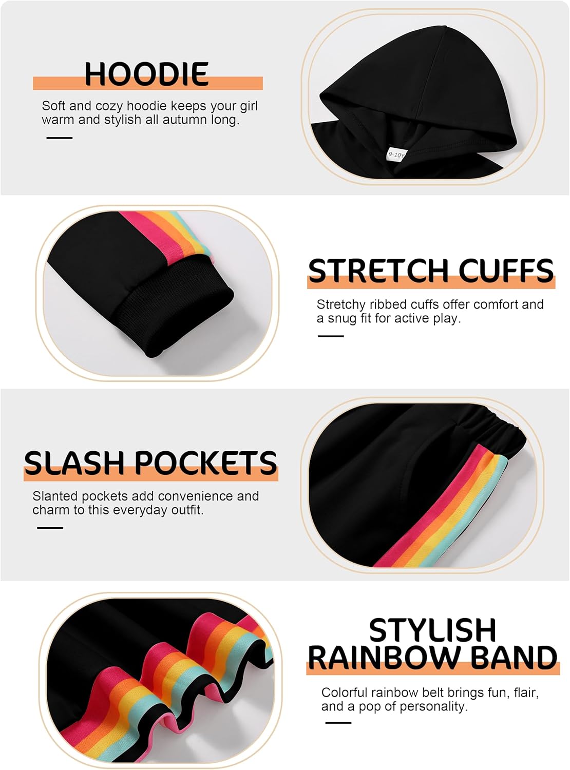 Girls Clothes Hoodies For Girls Activewear Long Sleeve Rainbow Ribbon Sweatshirts And Sweatpants 2 Piece Outfits - Image 5