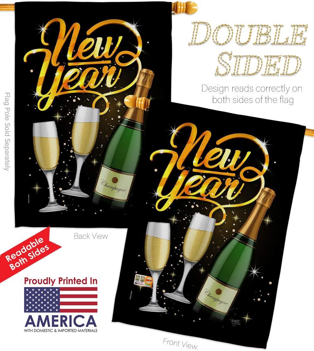 Cheers To Happy New Year House Flag Clock Countdown Champagne Party Fireworks Celebrate Small Decorative Gift Yard Banner Double-Sided Made In USA 28 X 40