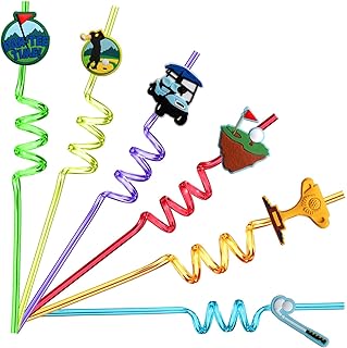 24 Golf Theme Reusable Drinking Straws for Golf Sport Party Favors Gift Bags, Par Tee Fore Time Decorative PET Drinking Straws Great for Birthday Party Supplies Golf Club Party Favors with 2 Brushes