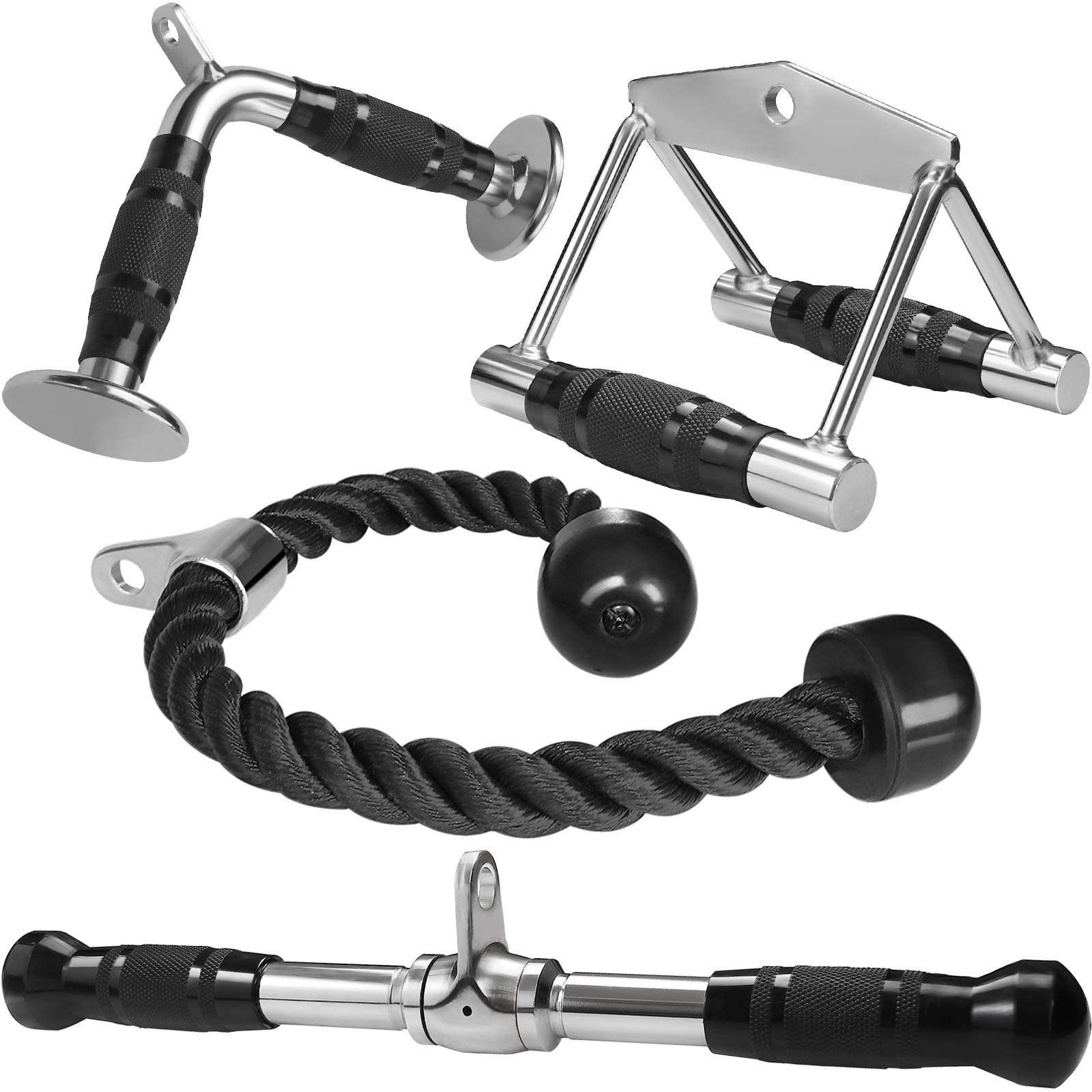 A2ZCARECable Machine Accessories for Weight Lifting, LAT Pull Down Attachment V Handle, V-Shaped Bar, Tricep Rope, Rotating Straight Bar