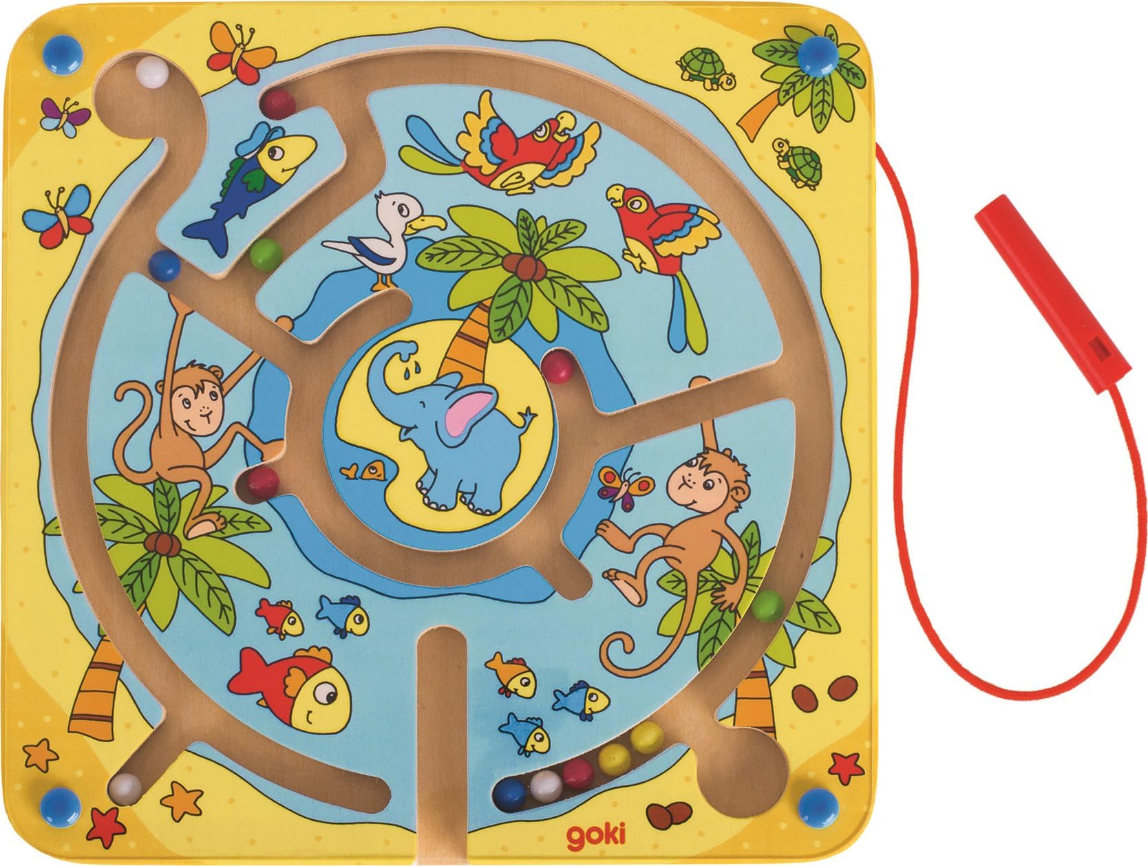 Goki 53818 Labyrinthe magnétique - l'île aux Animaux, Multicolore