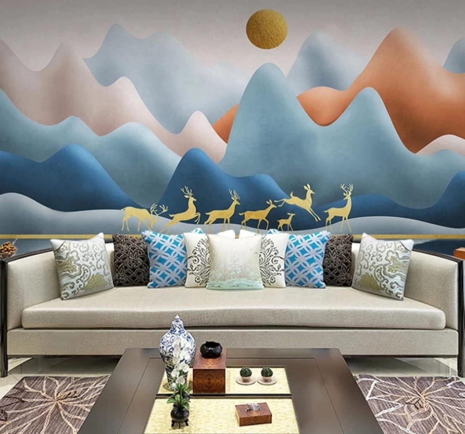XLMING Ink Landscape Reindeer Colourful Mountains 3D Wallpaper Luxury Home Dining Decor Paste Sofa Living Room The Wall for Bedroom Mural-400cm×280cm