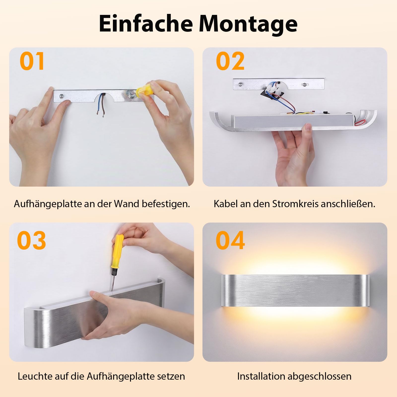OOWOLF 40CM Applique da Parete Interna 2 Pezzi, Temperatura di Colore Regolabile, 16W Alluminio Effetto Spazzolato – Lampada Moderna per Camera, Soggiorno e Cucina