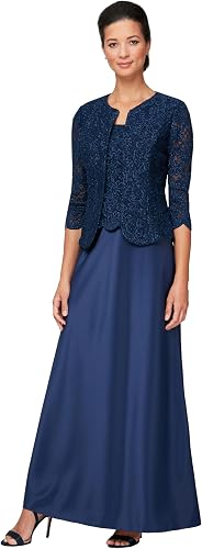 Alex Long Mock Jacket Dress with Satin Skirt Vestido para ocasión Especial, Azul