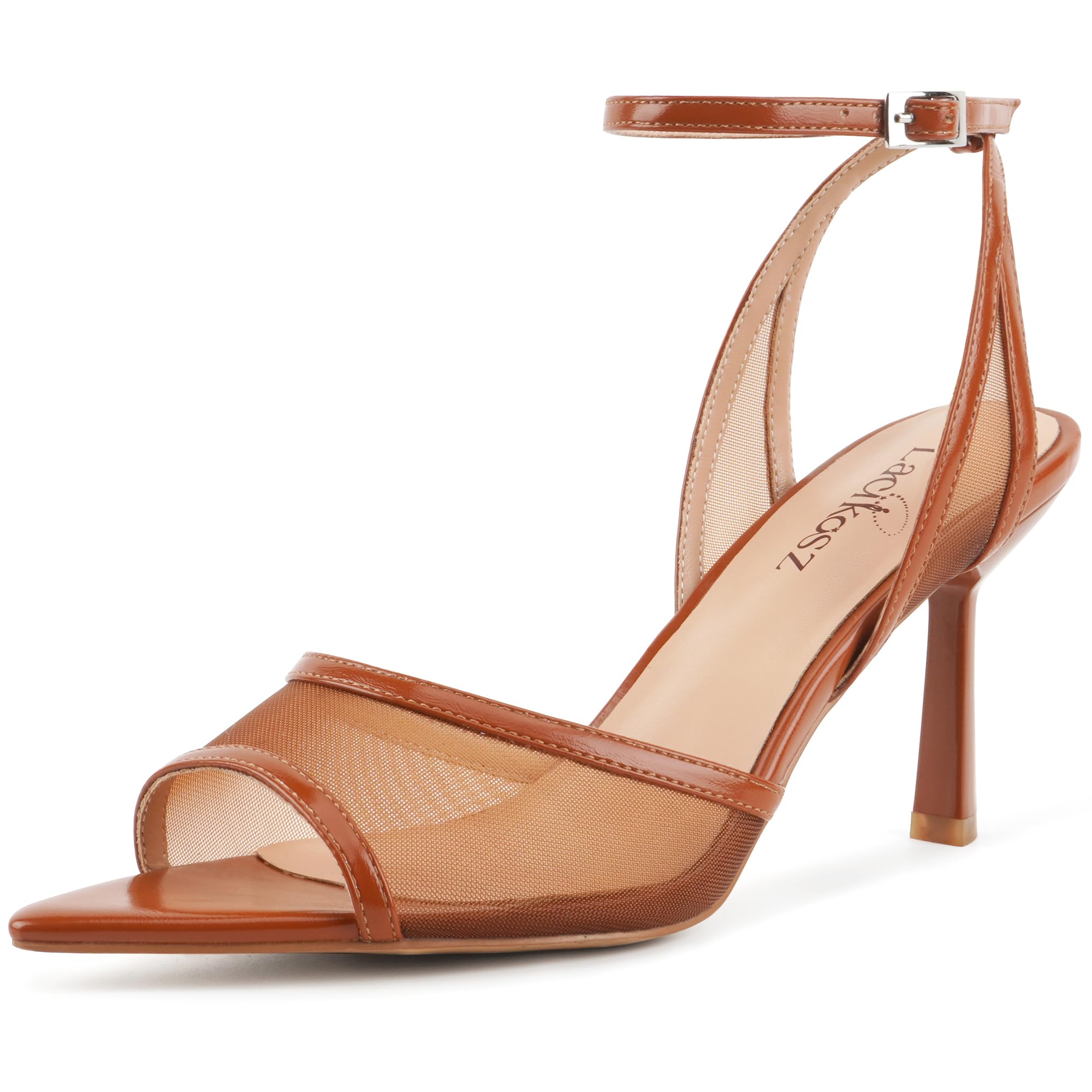 LACIKOSZ Mesh High Heels Womens Strappy Sandals Wedding Bride Dressy Shoes Pointed Toe Ankle Strap Sandals