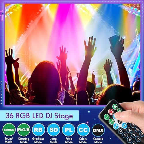 Miniatura 3 de Paquete de 12 36 luces LED RGB para escenario, 7 canales, luces de DJ para eventos con control remoto activado por sonido y iluminación DMX para