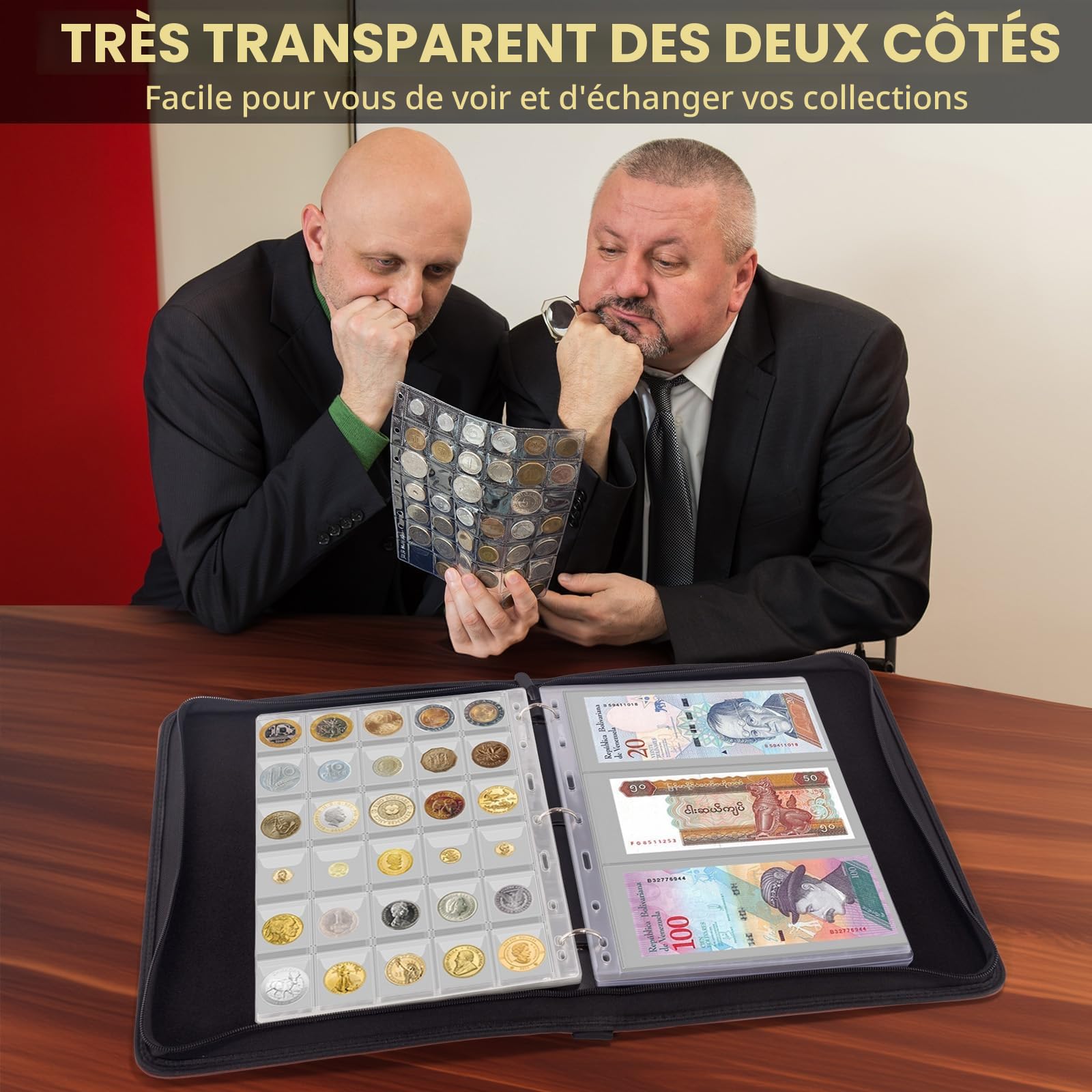 JoyHood Album de Collection de Pièces de Monnaie, Classeur Pieces de Monnaie avec 400 Poches pour Pièces de Monnaie + 15 Poches pour Billets, Rangements pour Pièces de Monnaie