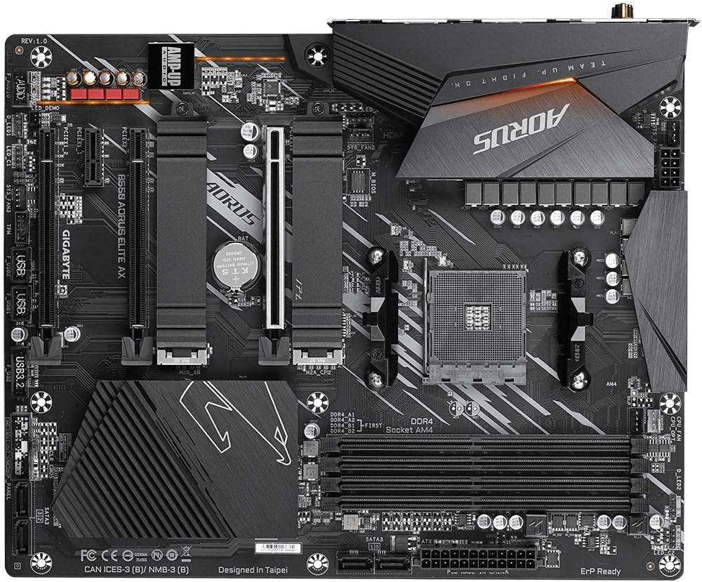 Atas ke bawah view of GIGABYTE B550 AORUS ELITE AX Motherboard components