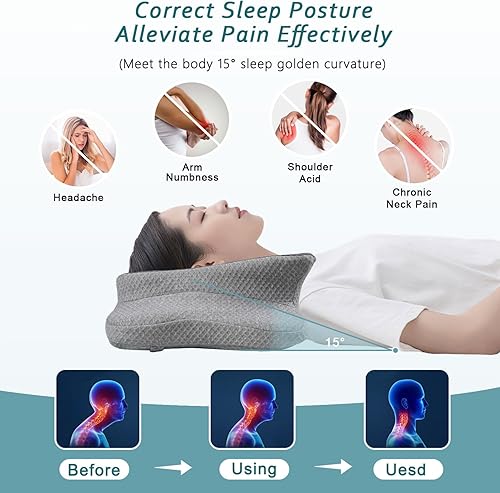 Miniatura 2 de Almohada cervical para el cuello para aliviar el dolor de dormir, almohada de espuma viscoelástica de contorno, almohada ergonómica para dormir de