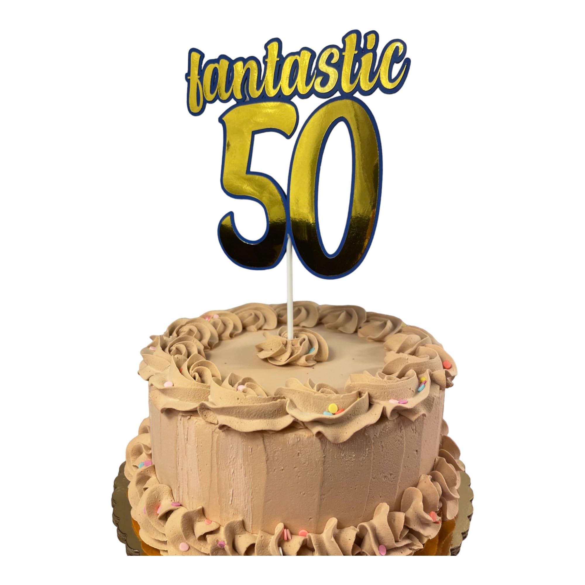 Fantastic 50th Birthday Cake Topper 50th Anniversary Cake Topper Multilayered Gold Blue 50th Anniversary Decorations 50th Wedding Anniversary Decorations 50 Cake Topper