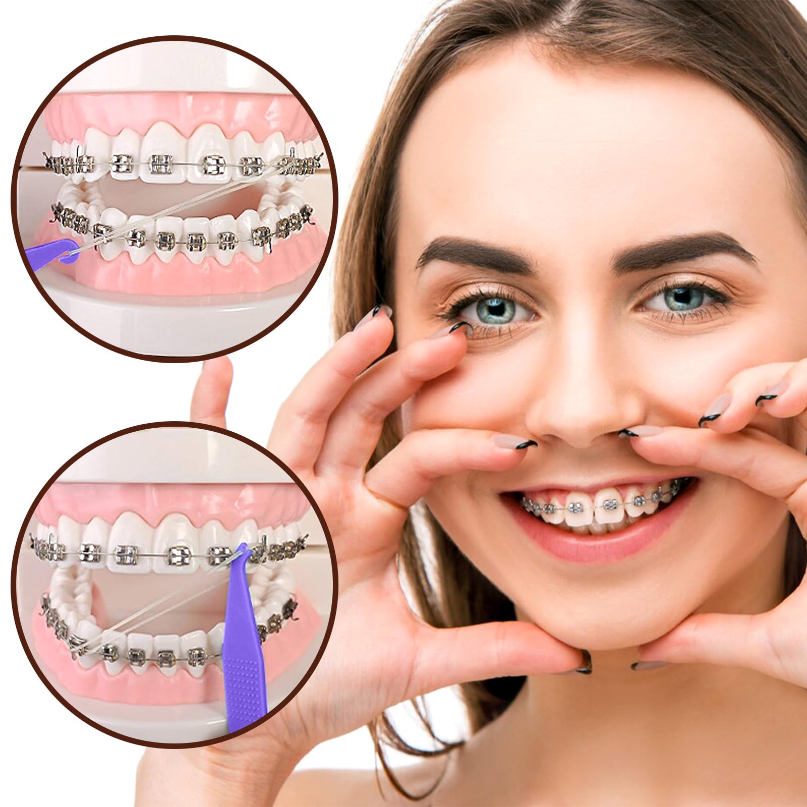 VEGCOO 600 Piezas Goma Elástica Ortodoncia, Multiusos Elásticos Dientes con 6 Colocadores Plástico (1/8, 3.5 oz)