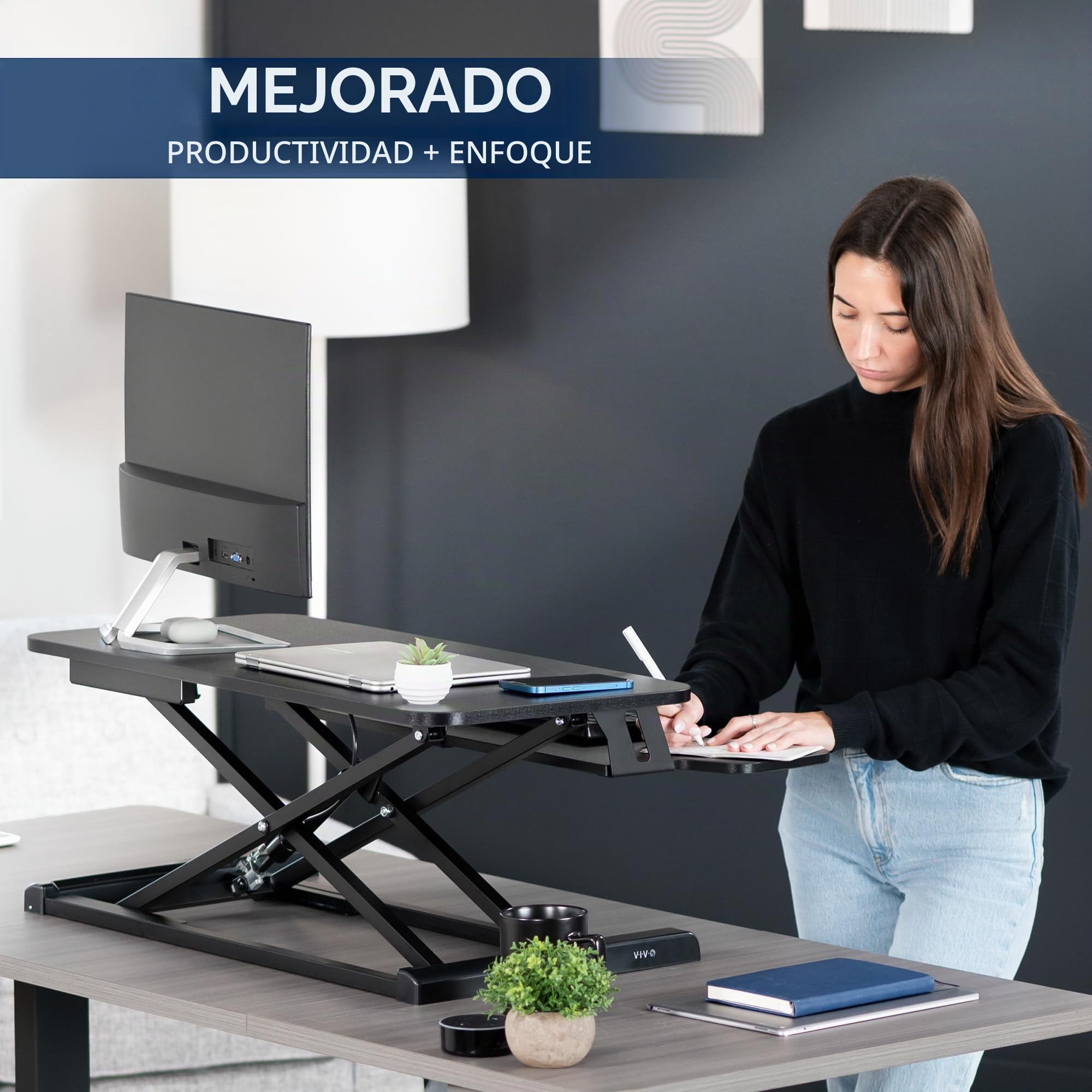 VIVO Convertidor de Escritorio de 80 centímetros, Serie K, Elevador de Altura Ajustable para Sentarse a pie, Monitor Dual y estación de Trabajo para Laptop con Bandeja Ancha para Teclado, Negro
