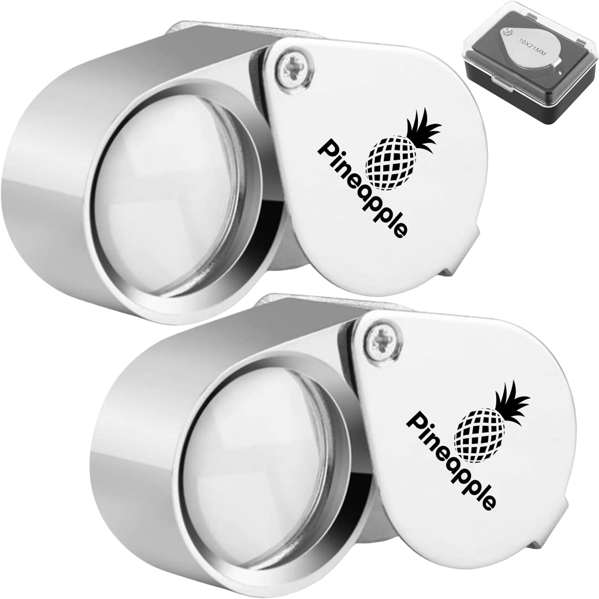 Pineapple 10X Jewelers Loupe Magnifier Pocket Magnifying Glass Small Jewelry Eye Loop for Coins, Diamonds, Gems, Plants, 2 Pack
