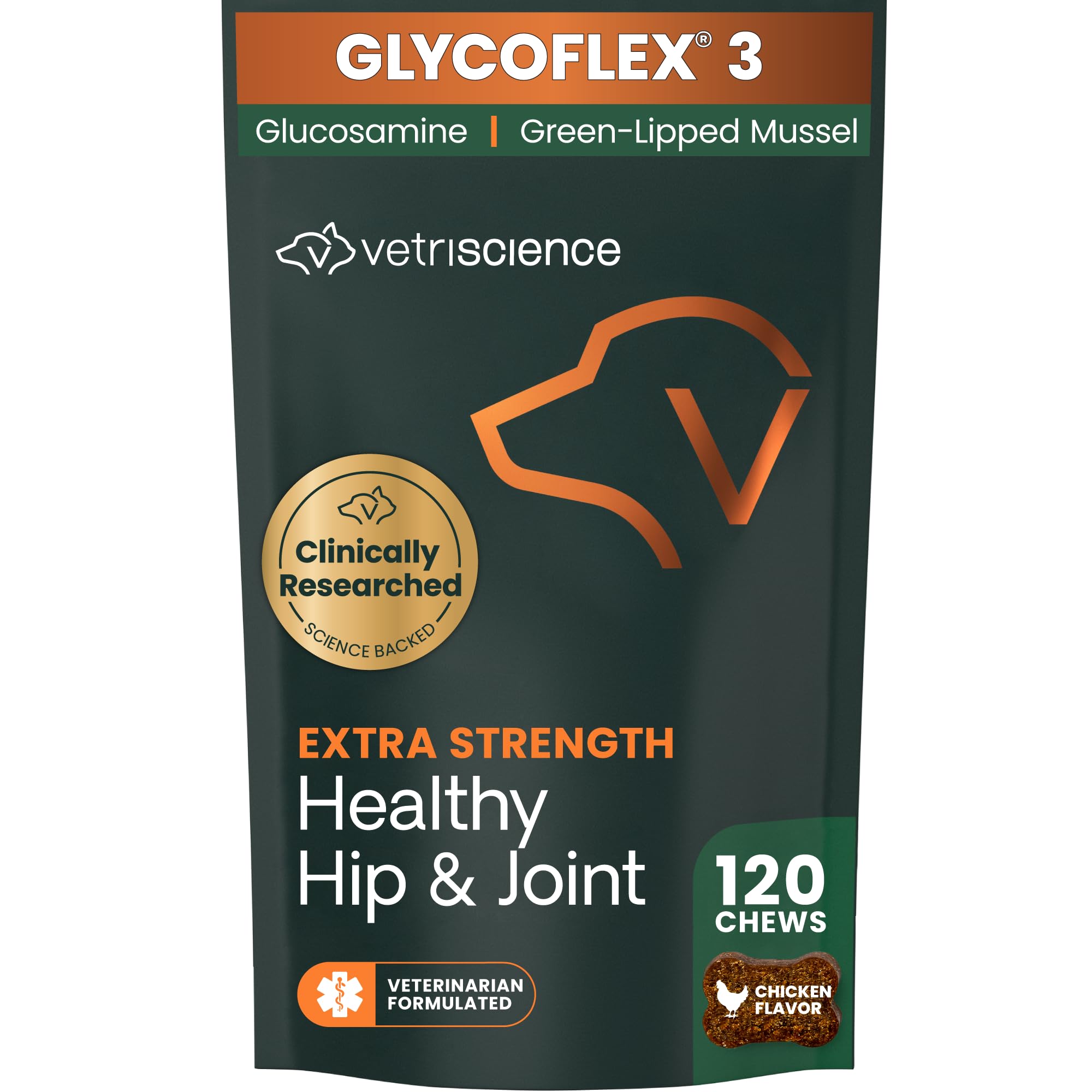 VETRISCIENCE Glycoflex 3 Hip And Joint Support For Dogs, 120 Bite Sized Chews, 30.69