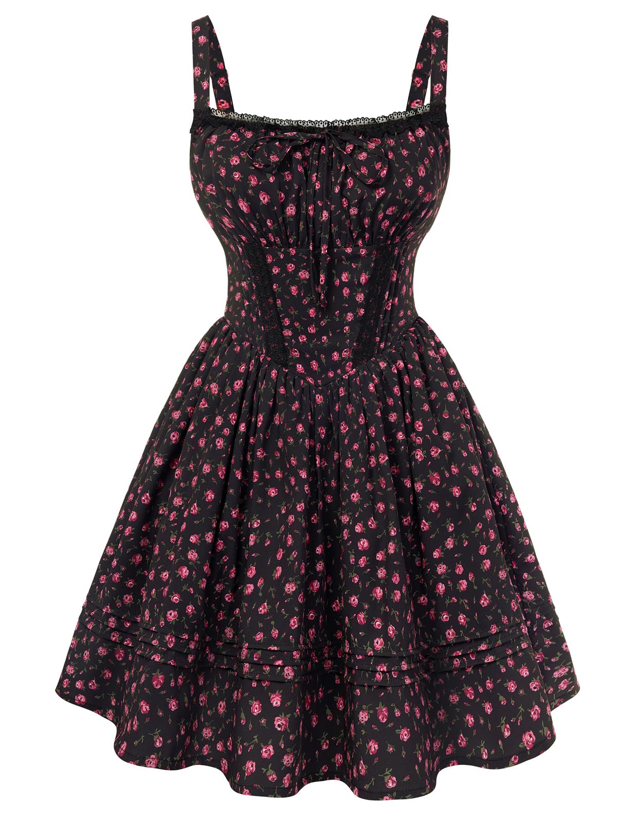 SCARLET DARKNESS Abito estivo da donna floreale, mini corsetto da spiaggia, senza maniche, con spalline sottili, linea ad A