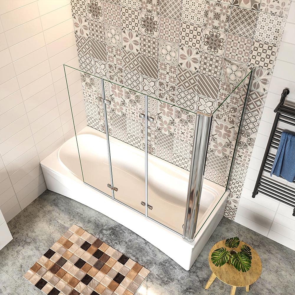 Sopravasca 130x140cm Angolare 3 Ante Pieghevoli Laterale 70cm 6mm Vetro