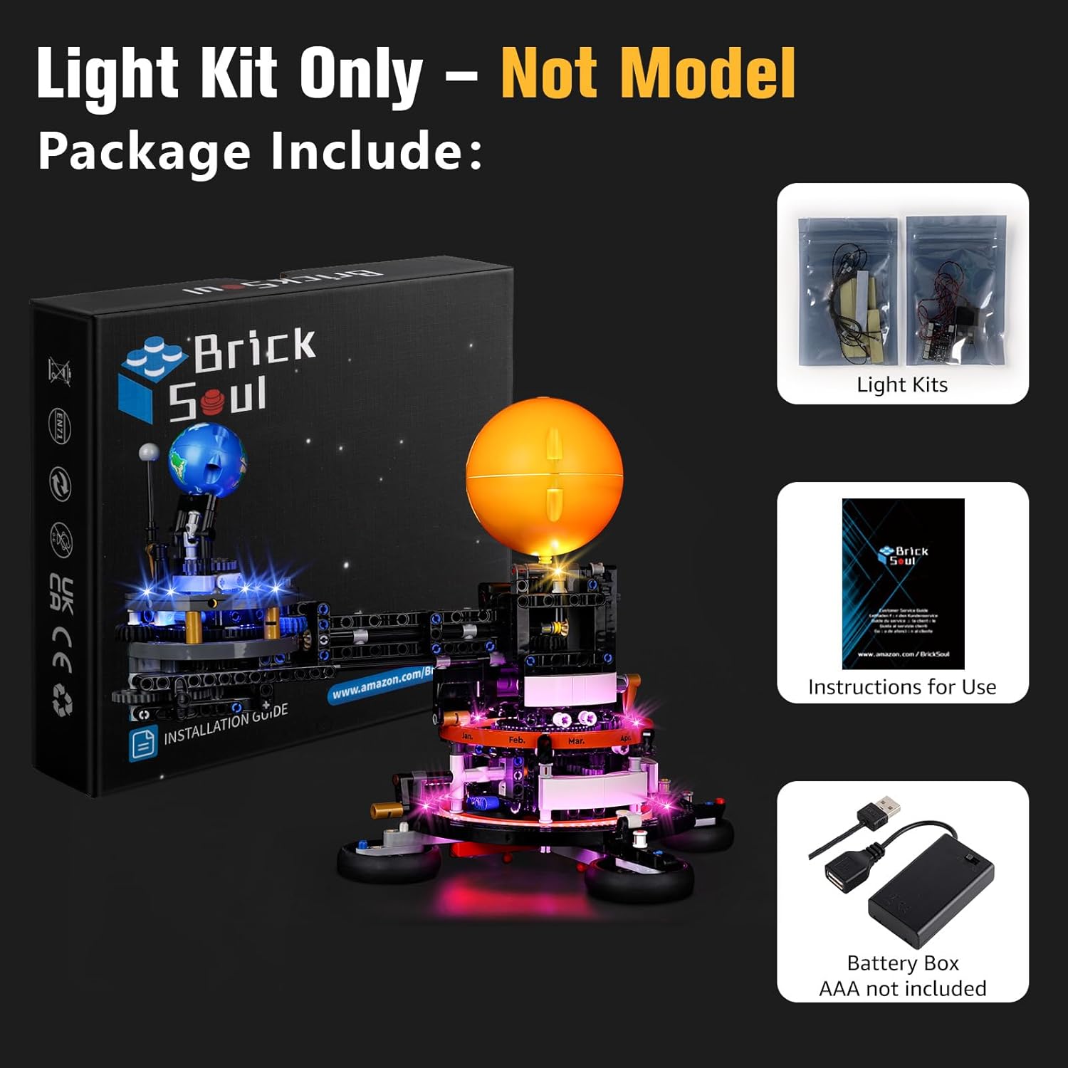 BrickSoul Light Up Kit Compatible with Lego Planet Earth and Moon in Orbit 42179 Building Set, Upgrade Design Lighting Accessories for Lego Fans, Not Included 42179 Mode