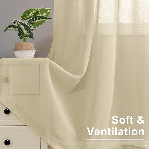 Miniatura 5 de Cortinas semitraslúcidas de lino sintético de 96 pulgadas de largo para dormitorio, cortinas de gasa filtrante de luz con bolsillo para barra,