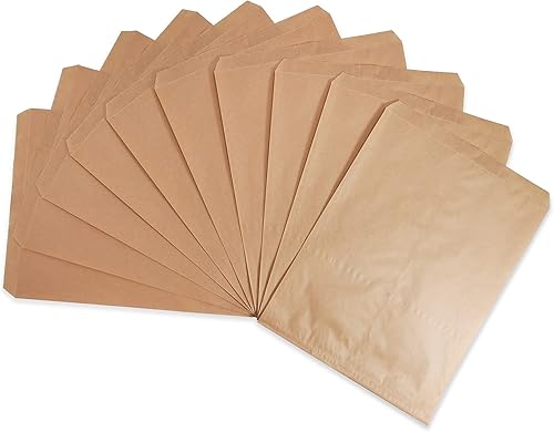 CuteBox - 100 bolsas de regalo de papel plano marrón kraft de 8.5 x 11 pulgadas para mercancías, manualidades, recuerdos de fiesta, venta al por