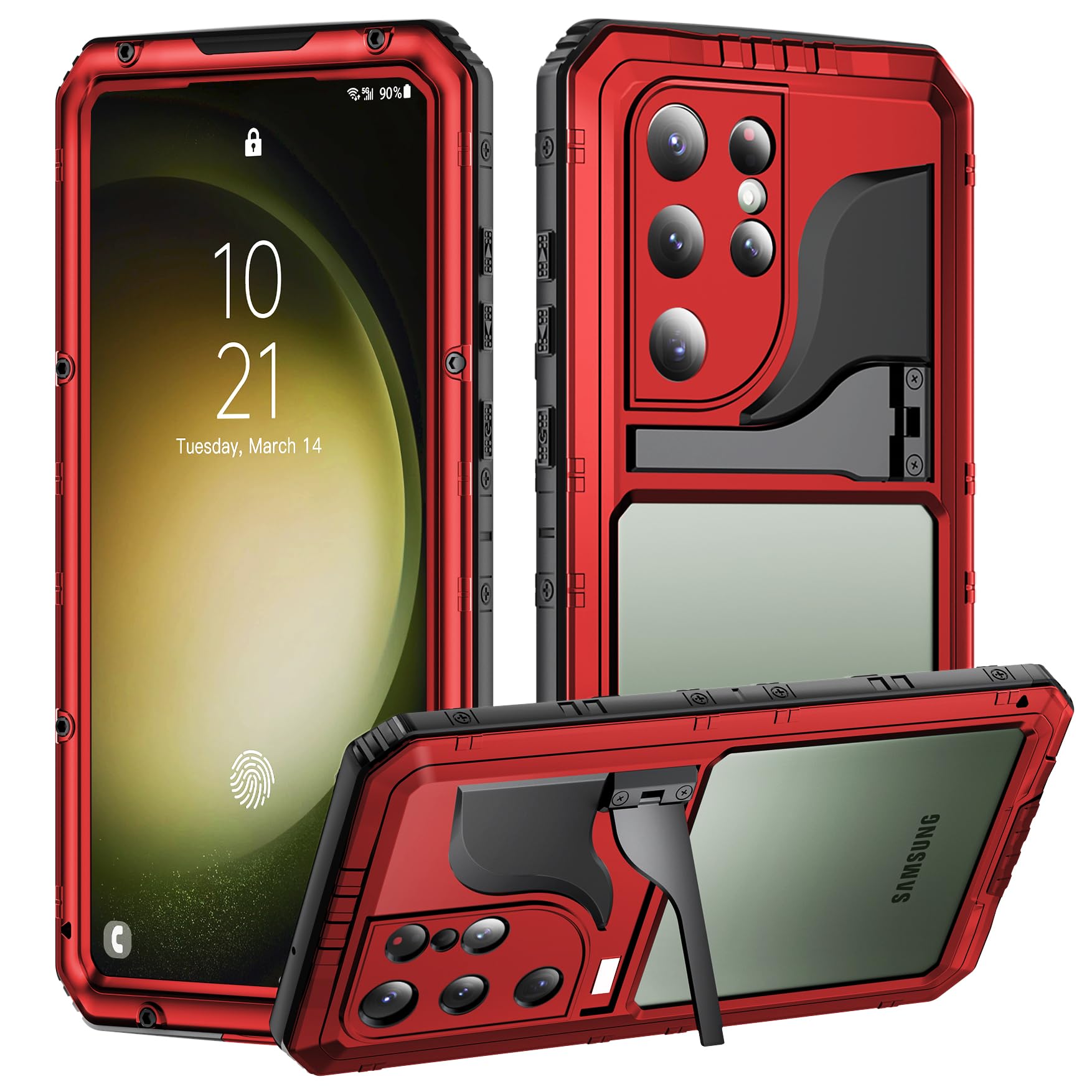 Mitywah Waterproof Case for Samsung Galaxy S23 Ultra, Heavy Duty Metal Kickstand Case, Full Body Shockproof Phone Case with Built-in Screen Protector