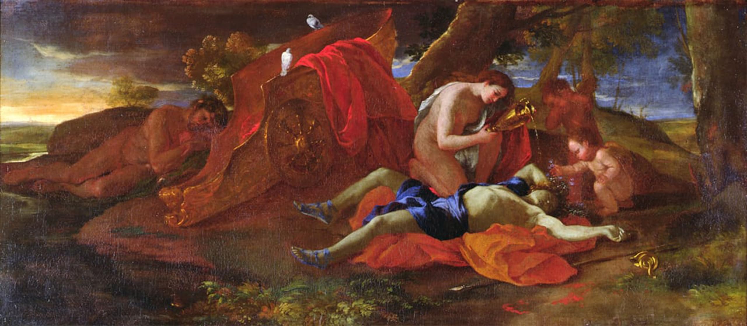 SERENDIPITP Abstract Painting Mural Print Picture Wall Decor Painting Venus Weeping Over Adonis by Nicolas Poussin Vintage Wall Artwork for Home Decor 60x90cm