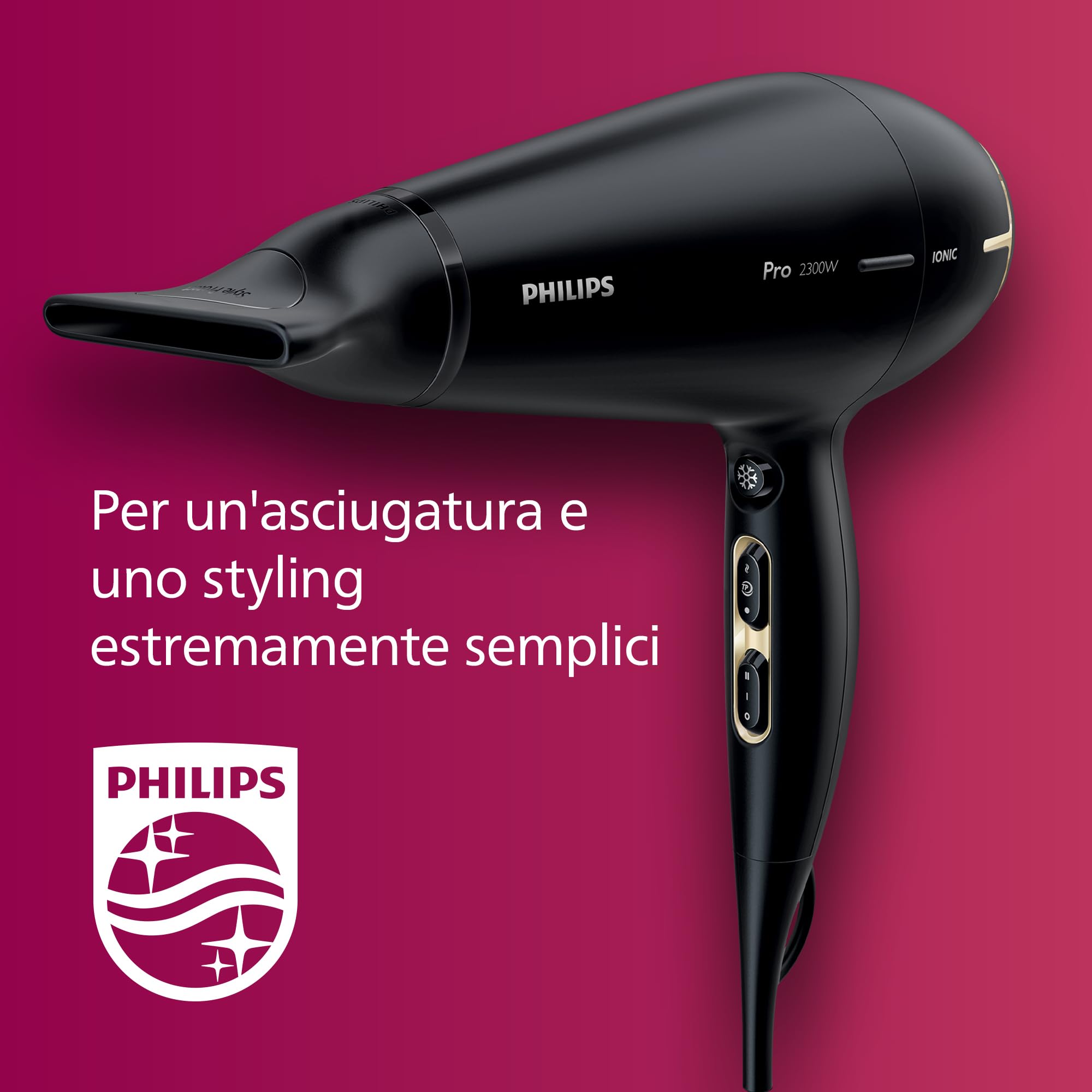 Philips Hair Dryer Prestige Pro, asciugacapelli professionale con 2 beccucci per lo styling, 2300 W, modello HPS920/00