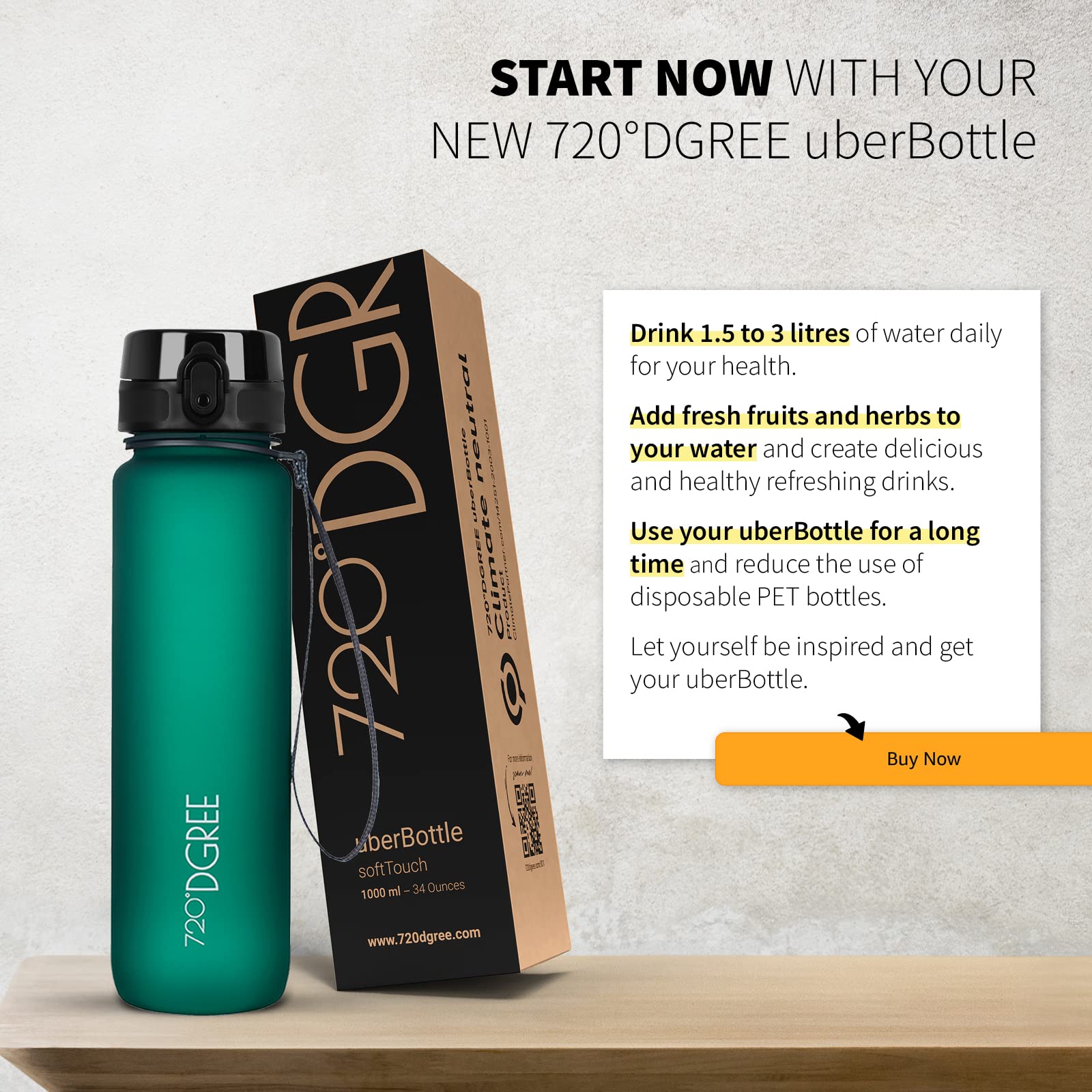 720°DGREE Water Bottle 1.5l “uberBottle“ softTouch +Sieve, BPA-Free, Leakproof, Reusable Drinking Bottle - Image 6