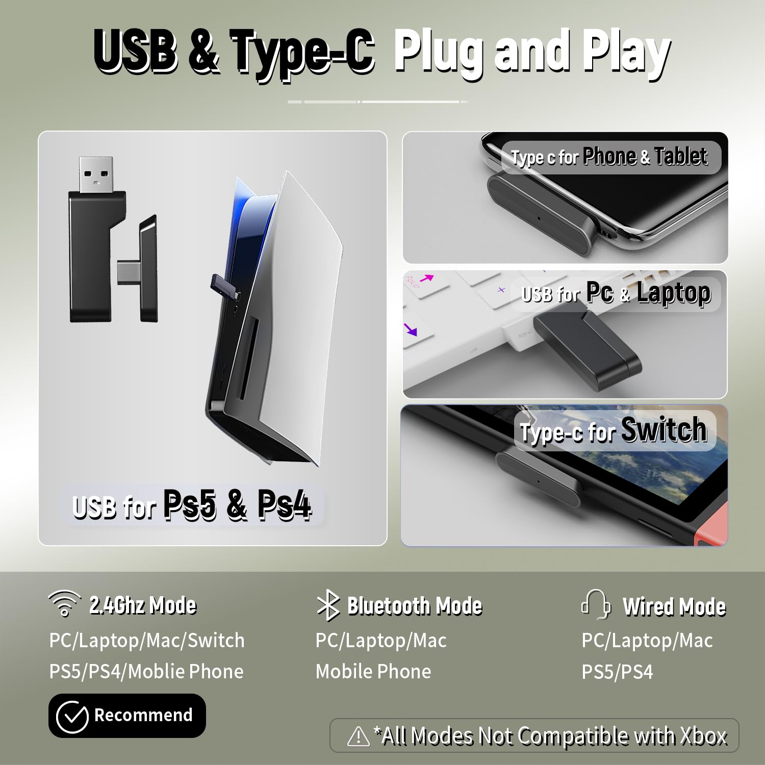 Ozeino Wireless Gaming Headset for PC, Ps5, Ps4 with Flip Microphone